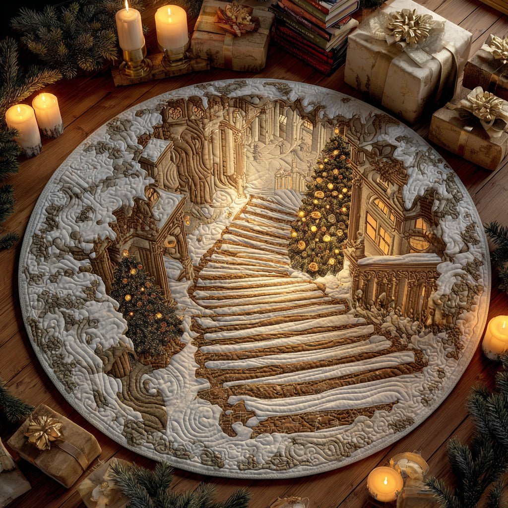 Frostfall Stairway Round Mat Rug - washable non-slip printed rug