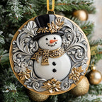 Golden Poinsettia Snowman Christmas Ornament
