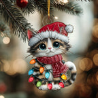 Santa Hat Kitten Lights Christmas Ornament