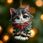 Poinsettia Collar Kitten Christmas Ornament