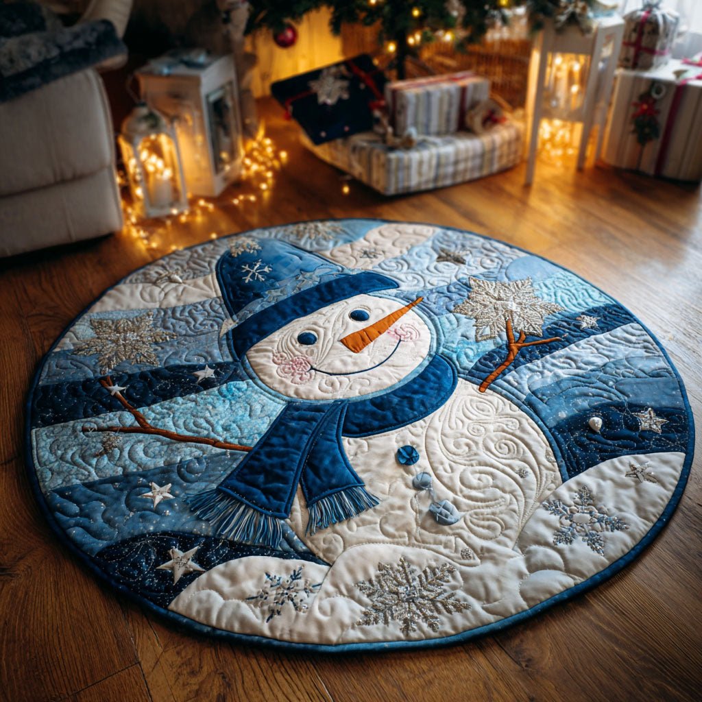 Frosty Blue Night Round Mat Rug - washable non-slip printed rug