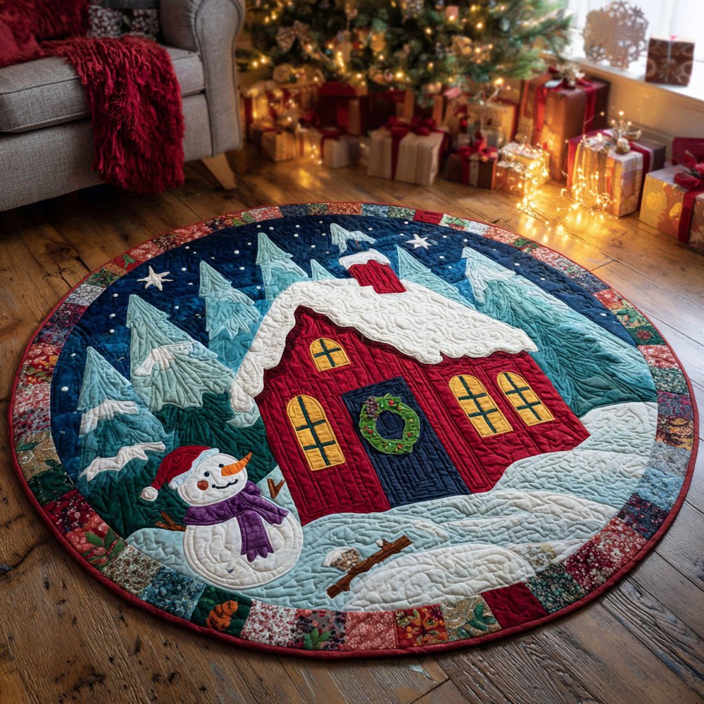 Frosty Cabin Round Mat Rug - washable non-slip printed rug