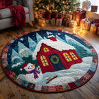 Frosty Cabin Round Mat Rug - washable non-slip printed rug