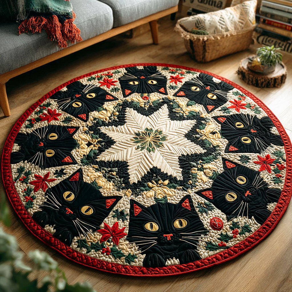 Frosty Cat Charm Round Mat Rug - Cute Pet Design | Animal Printed Home Decor
