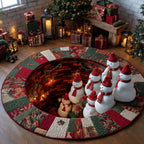Frosty Gathering Circle Round Mat Rug - washable non-slip printed rug