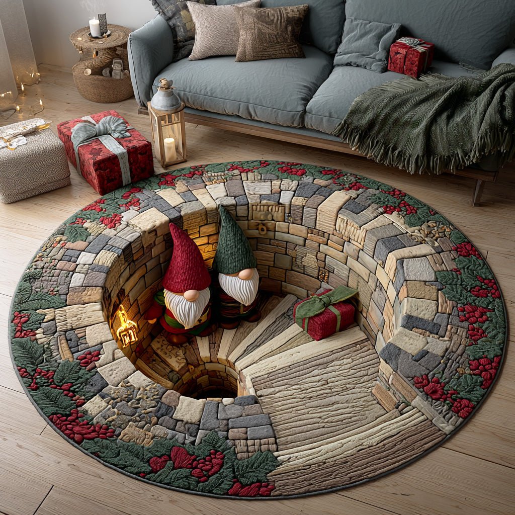 Frosty Gnome Cheer Round Mat Rug - washable non-slip printed rug