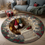 Frosty Gnome Cheer Round Mat Rug - washable non-slip printed rug