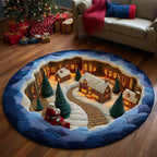 Frosty Night Round Mat Rug - washable non-slip printed rug
