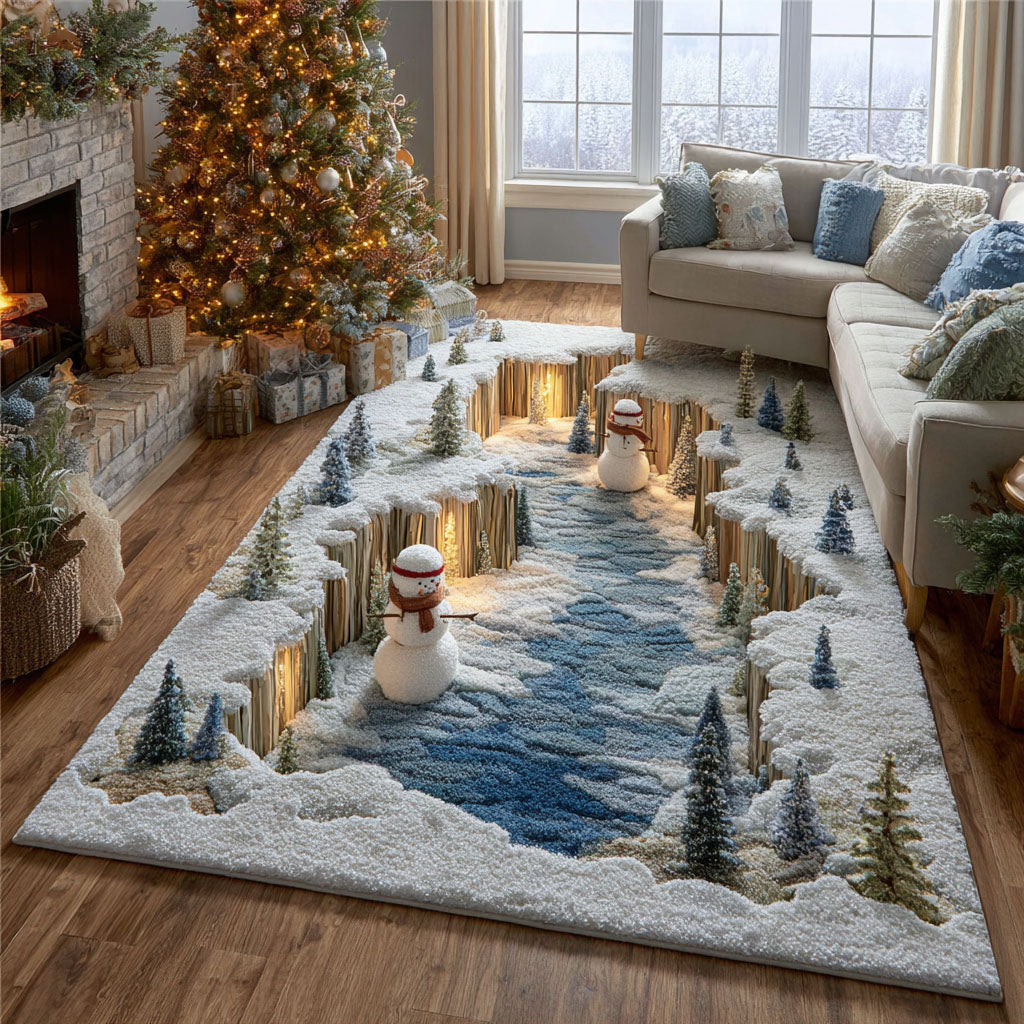 Frosty Pathway area rug in a living room
