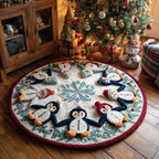 Frosty Penguin Friends Round Mat Rug - washable non-slip printed rug