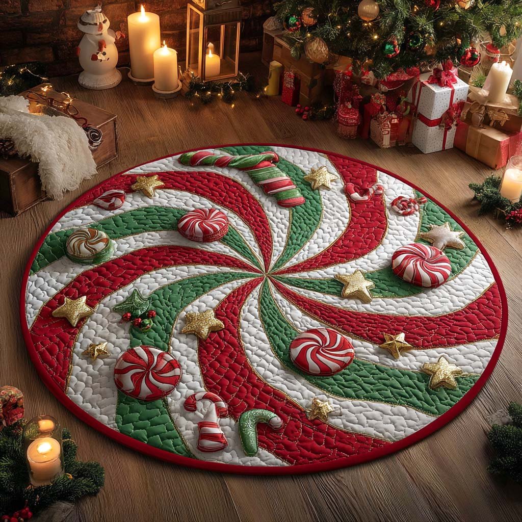 Frosty Peppermint Round Mat Rug - washable non-slip printed rug