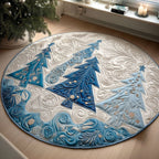 Frosty Pines Round Mat Rug - washable non-slip printed rug