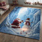 Frosty Snowmen area rug in a living room