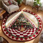 Frosty Tree Round Mat Rug - washable non-slip printed rug