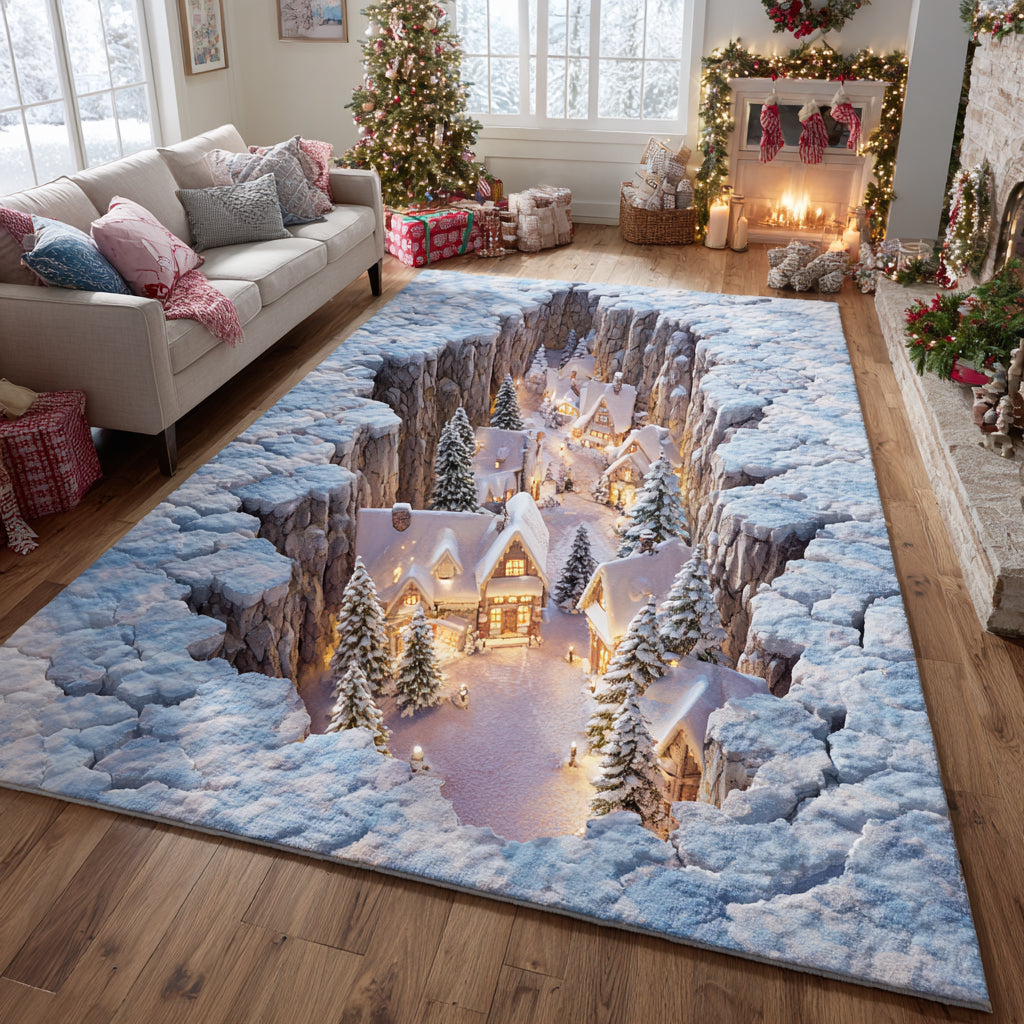 Frosty Village area rug in a living room