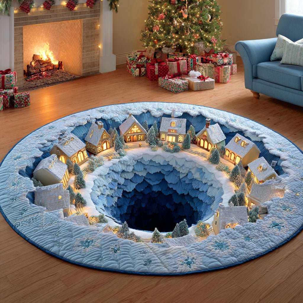 Frosty Village Night Round Mat Rug - washable non-slip printed rug