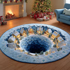 Frosty Village Night Round Mat Rug - washable non-slip printed rug