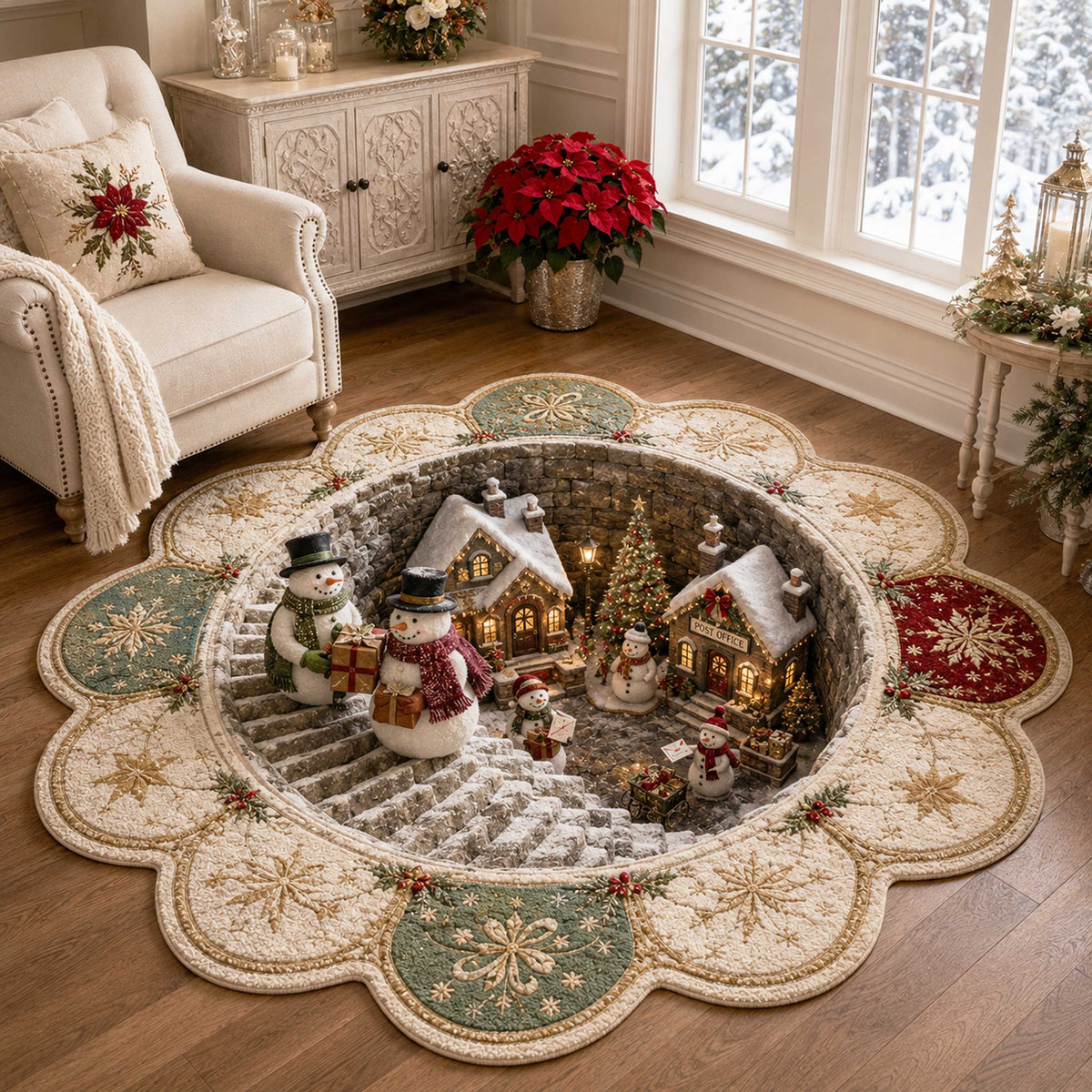 Frosty Wonderland Custom Shape Area Rug - Nature Design | Die-Cut Non-Slip Rug - washable non-slip printed rug