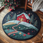 Frosty Woodland Cabin Round Mat Rug - washable non-slip printed rug