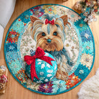 Frosty Yorkie Round Mat Rug - washable non-slip printed rug