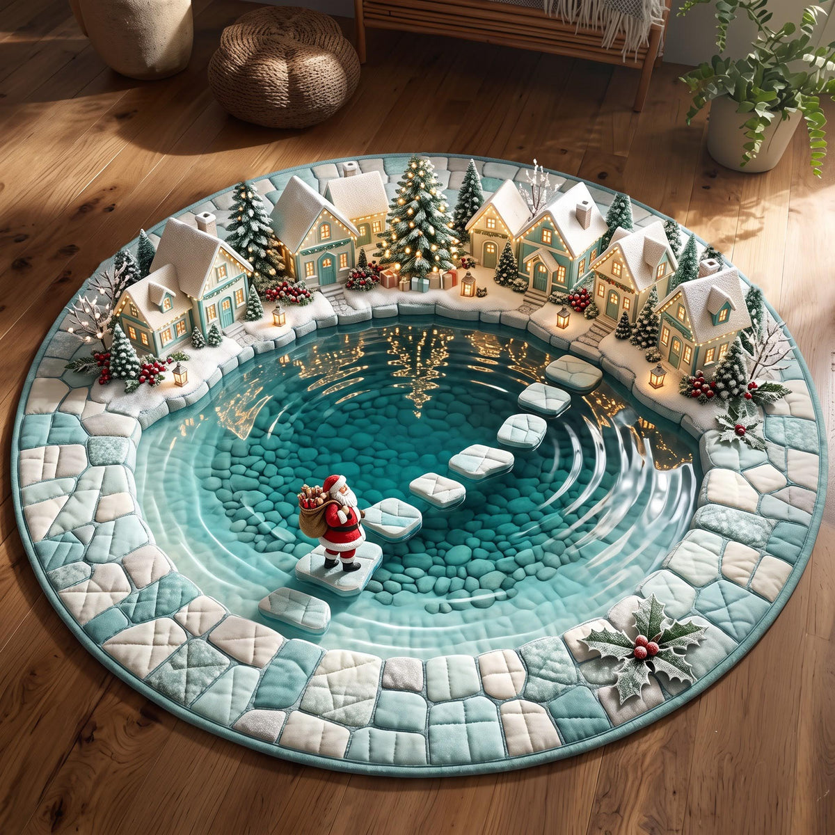 Frozen Pond Round Mat Rug - Nature Design | Serene Home Decor - washable non-slip printed rug