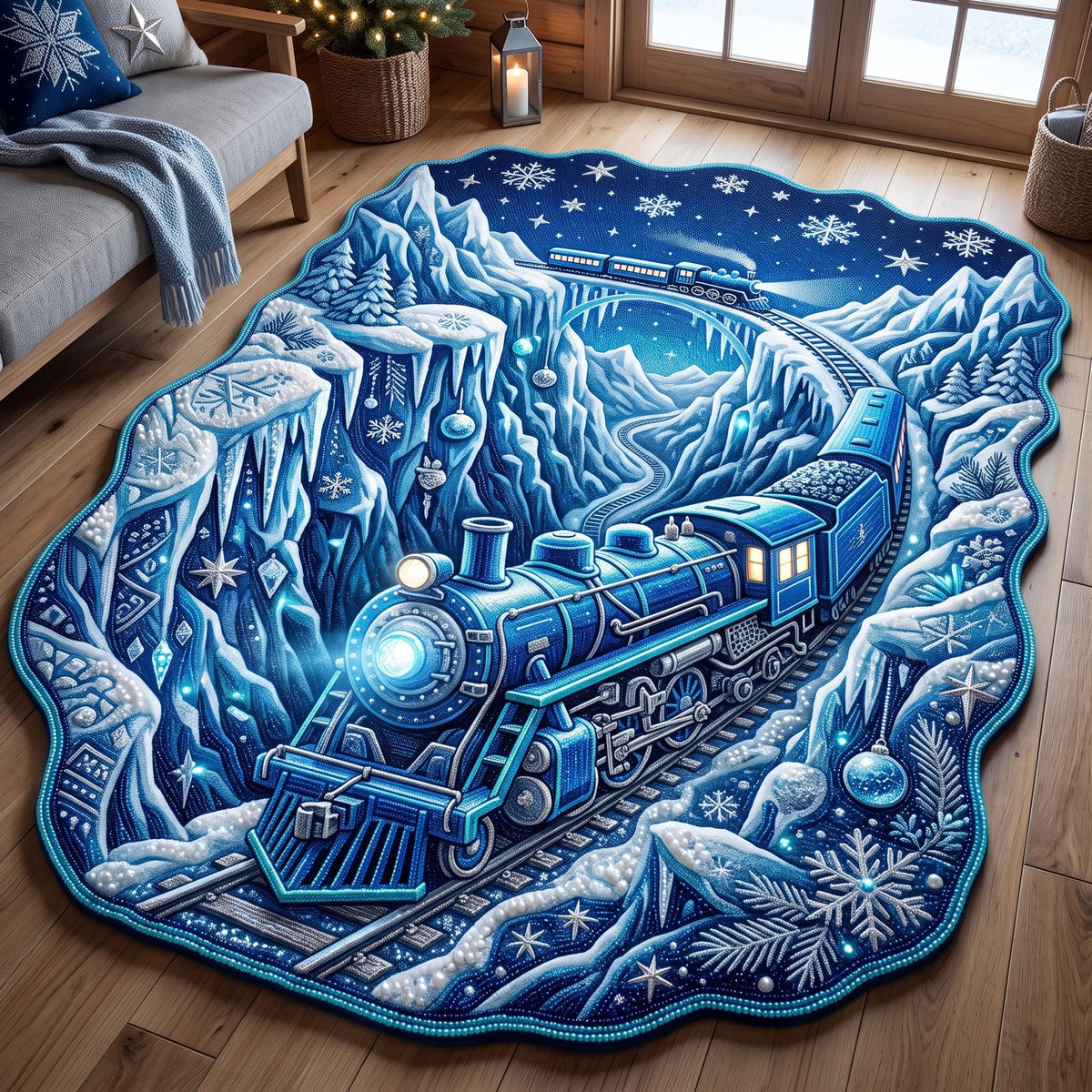 Frozen Railway Custom Shape Area Rug - Nature Design | Die-Cut Non-Slip Rug - washable non-slip printed rug