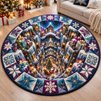 Frozen Village Abyss Round Mat Rug - Nature Design | Serene Home Decor - washable non-slip printed rug
