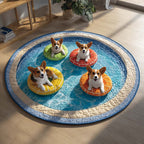 Fruit-Float Corgi Round Mat Rug - Cute Pet Design | Animal Printed Home Decor