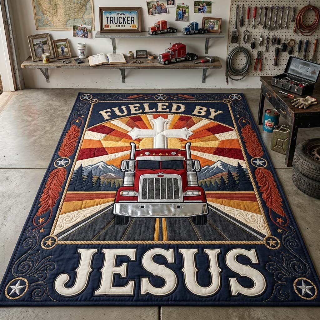 Fueled By Jesus area rug in a living room