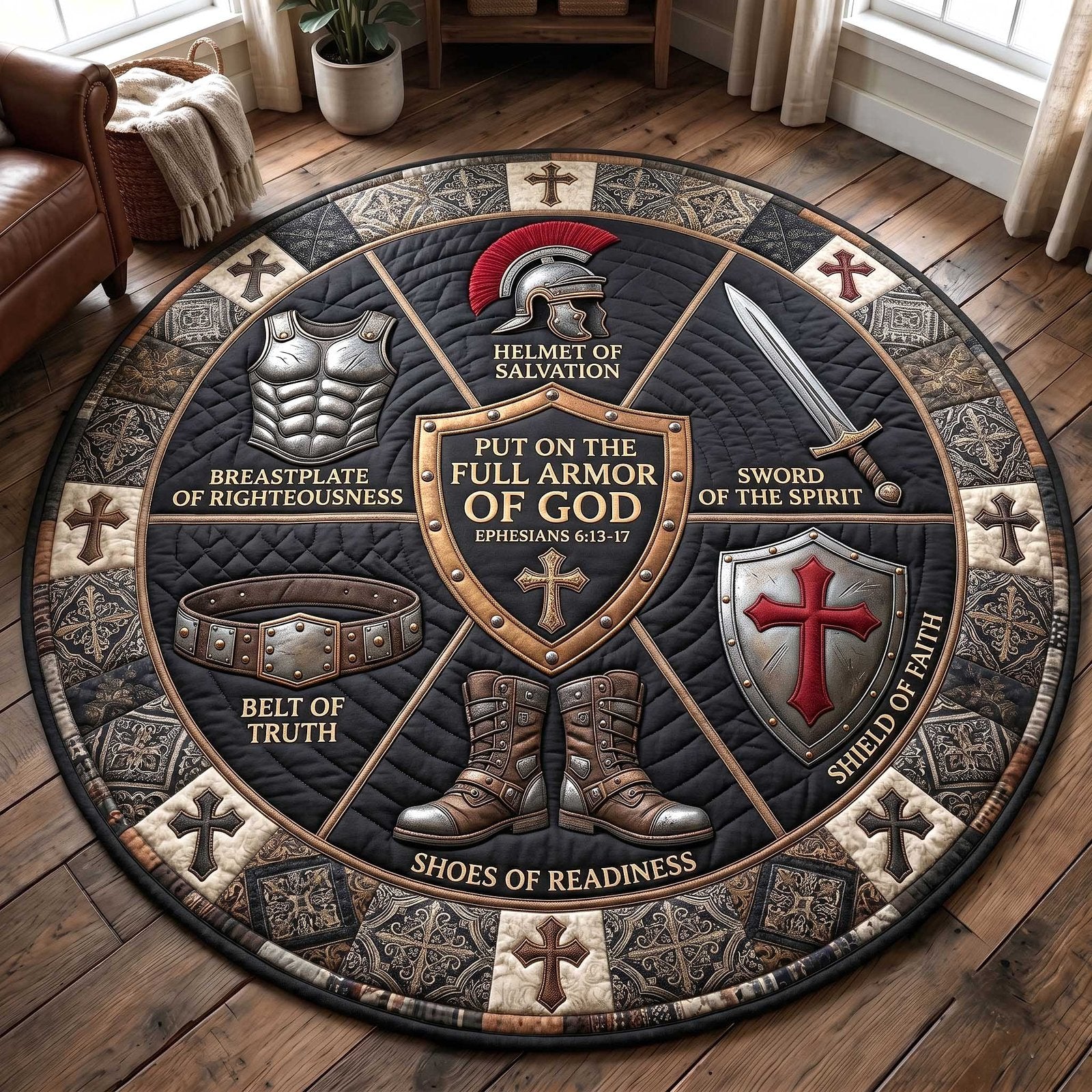 Full Armor Of God Round Mat Rug - Nature Design | Serene Home Decor