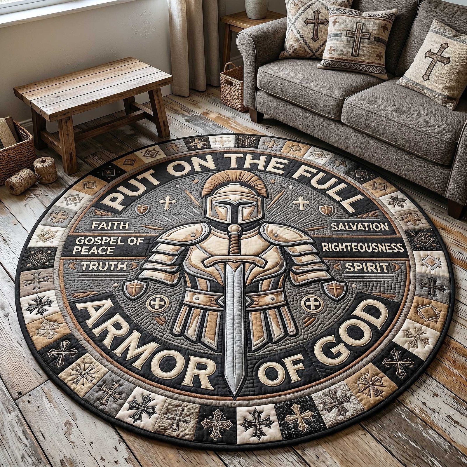 Full Armor Of God Round Mat Rug - Nature Design | Serene Home Decor