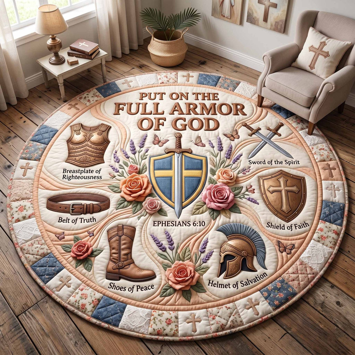 Full Armor Of God Round Mat Rug - Nature Design | Serene Home Decor