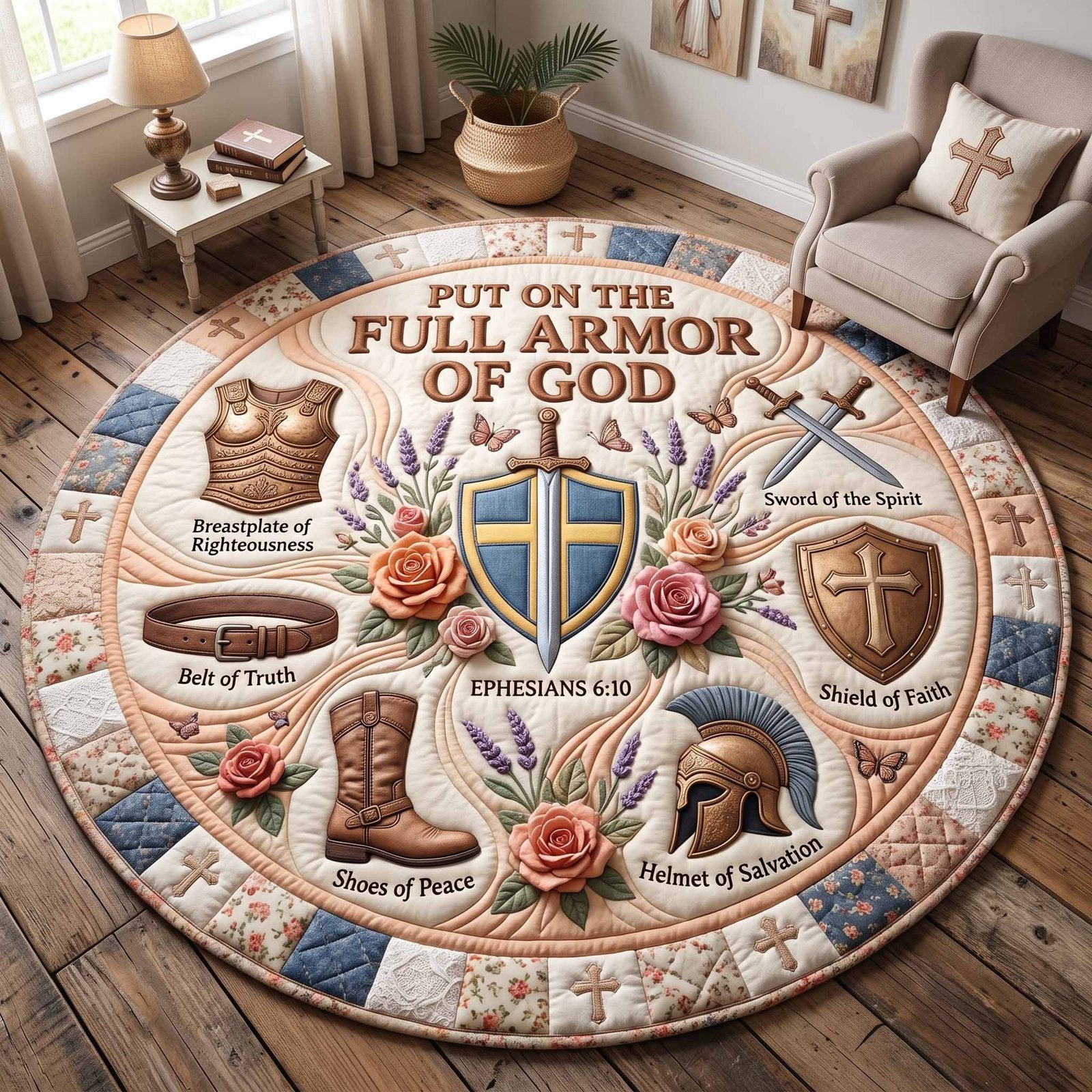 Full Armor Of God Round Mat Rug - Nature Design | Serene Home Decor