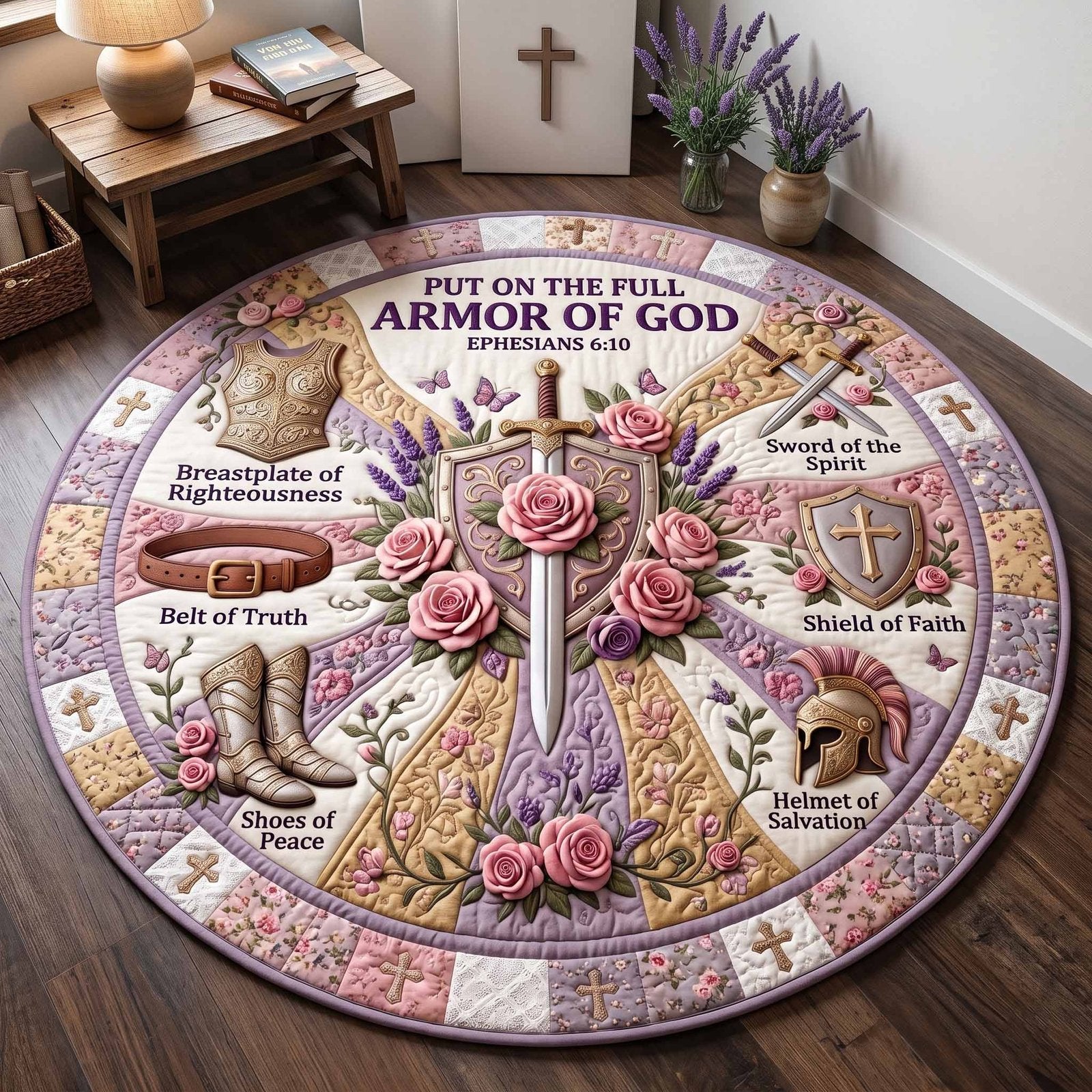 Full Armor Of God Round Mat Rug - Nature Design | Serene Home Decor