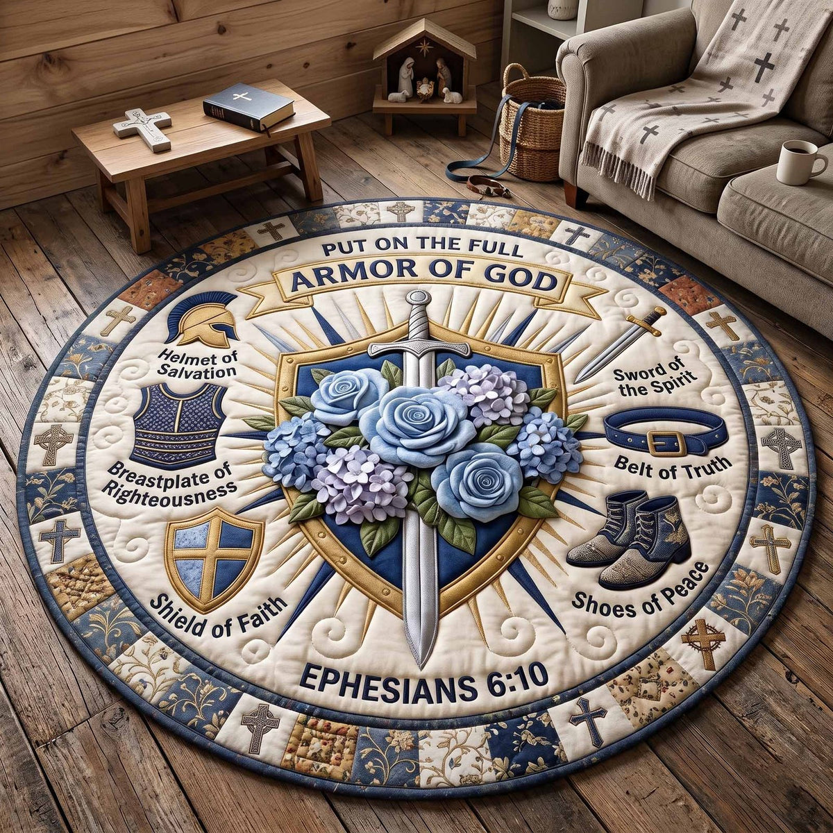 Full Armor Of God Round Mat Rug - Nature Design | Serene Home Decor