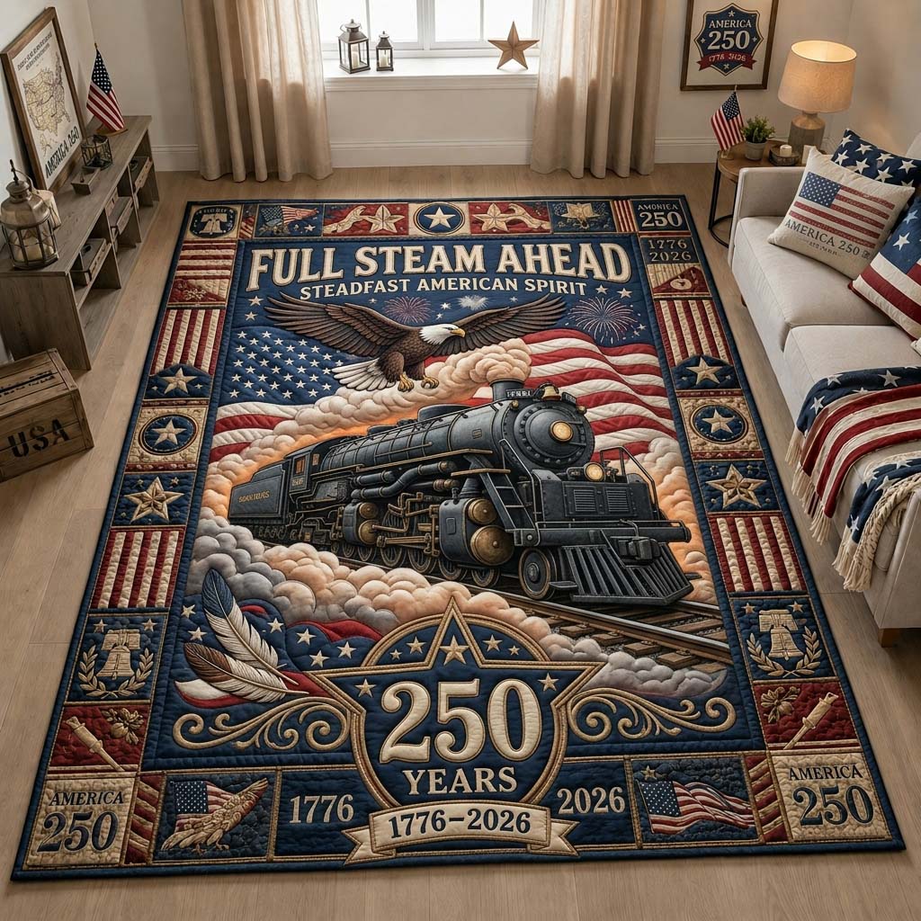 Full Steam Freedom area rug in a living room