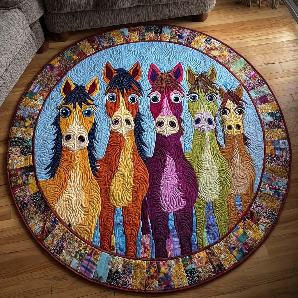 Fun Horse Crew Round Mat Rug - Cute Pet Design | Animal Printed Home Decor