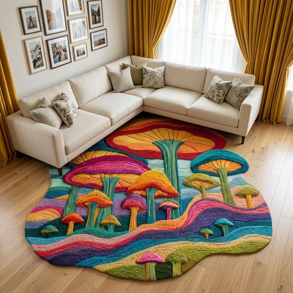 Fungi Garden Custom Shape Area Rug - Nature Design | Die-Cut Non-Slip Rug - washable non-slip printed rug