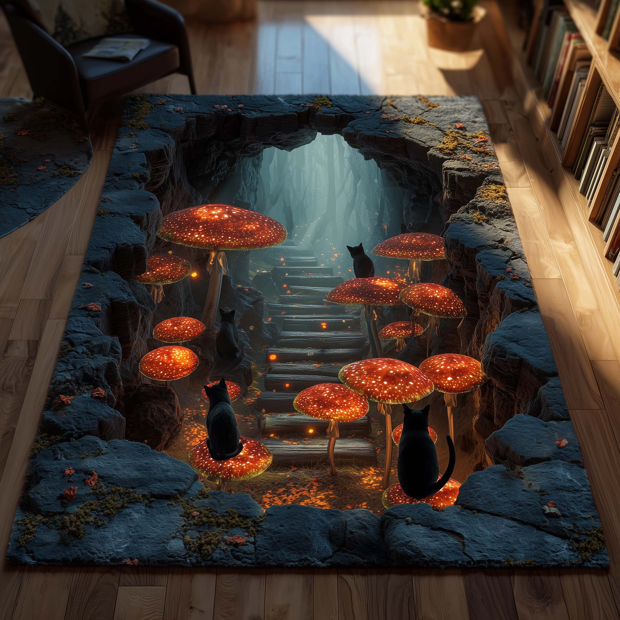 Fungi Whisker area rug in a living room