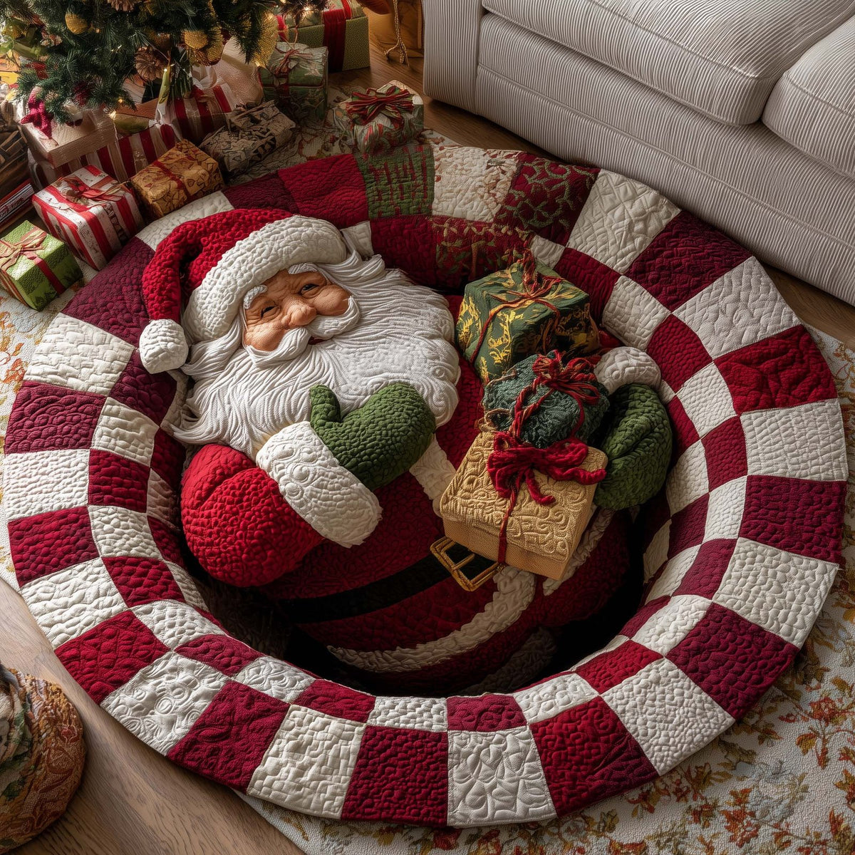 Funky Santa Round Mat Rug - Nature Design | Serene Home Decor