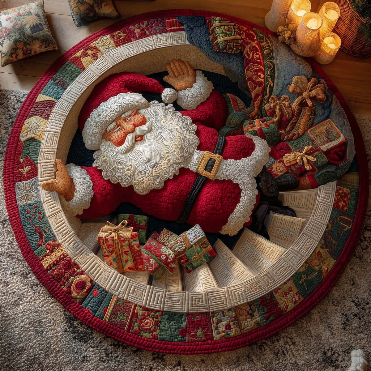 Funky Santa Round Mat Rug - Nature Design | Serene Home Decor