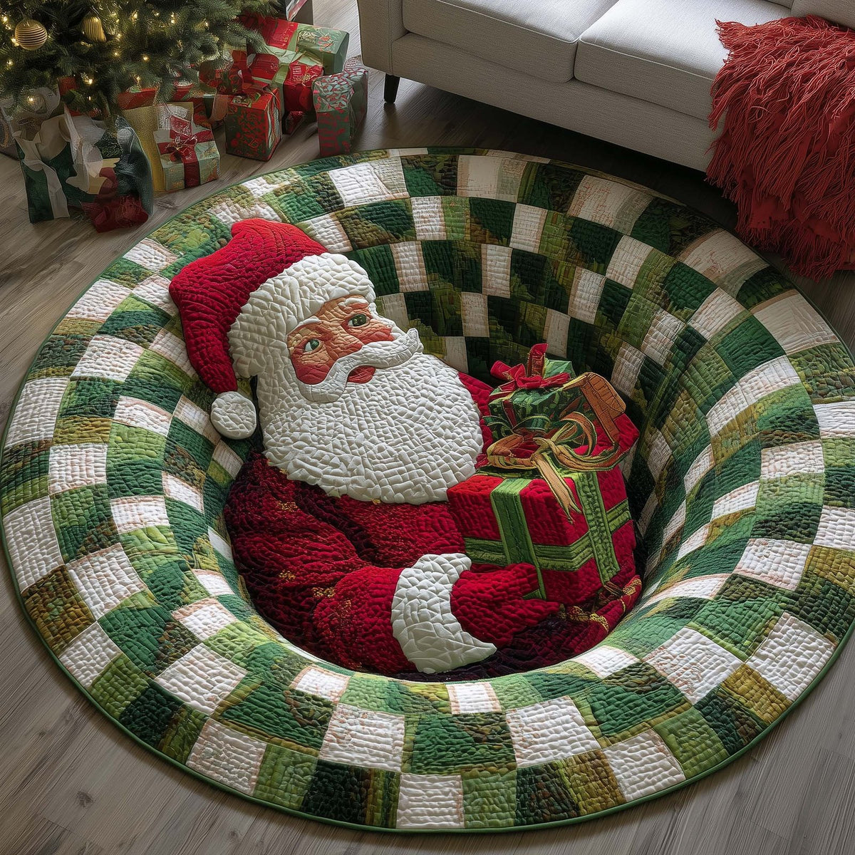 Funky Santa Round Mat Rug - Nature Design | Serene Home Decor