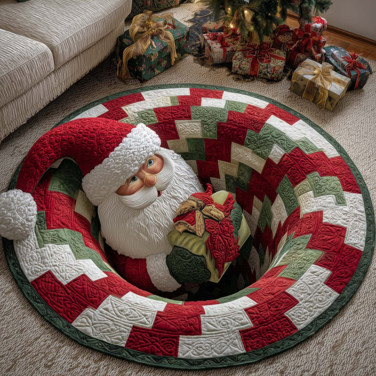 Funky Santa Round Mat Rug - Nature Design | Serene Home Decor