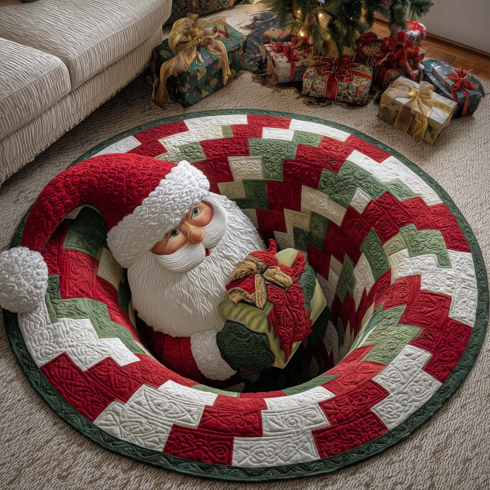 Funky Santa Round Mat Rug - Nature Design | Serene Home Decor