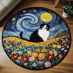 Furry Feline Hideaway Round Mat Rug - washable non-slip printed rug