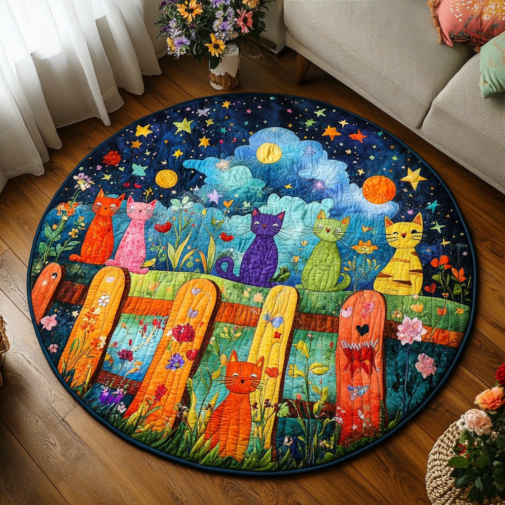 Furry Friend Round Mat Rug - washable non-slip printed rug