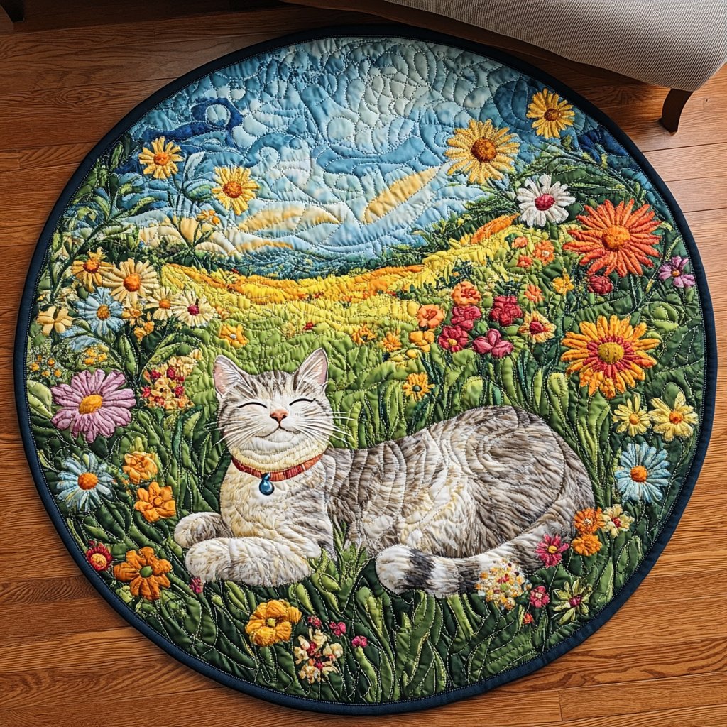 Furry Nap Joy Round Mat Rug - washable non-slip printed rug