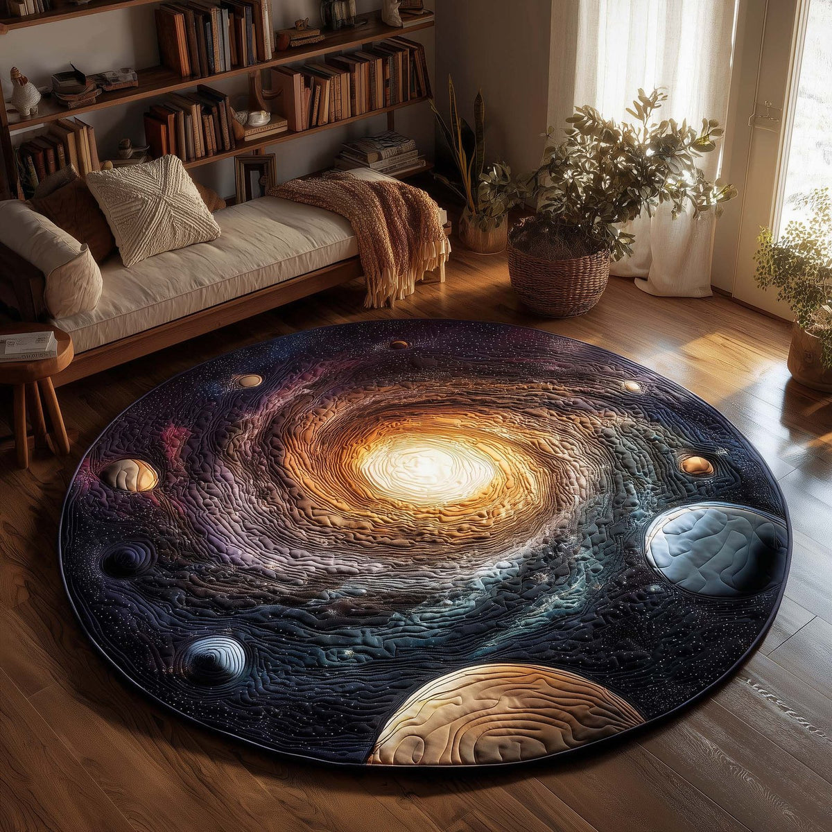Galactic Haven Round Mat Rug - washable non-slip printed rug