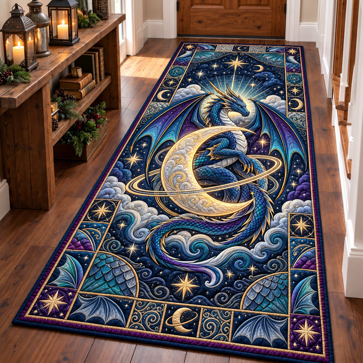 Galaxy Dragon Runner Rug - Cute Animal Design | Charming Runner Rug - washable non-slip printed rug