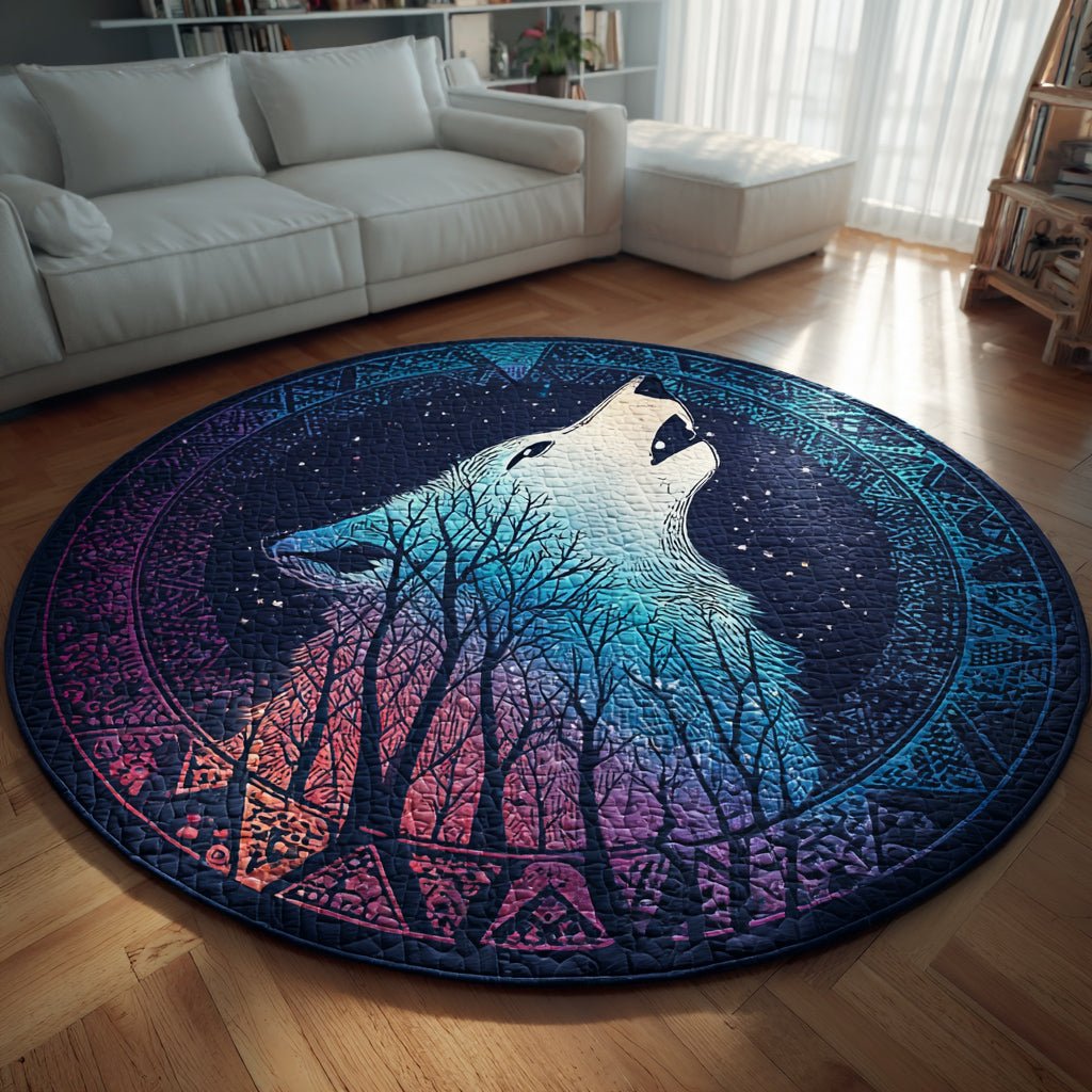 Galaxy Wolf Round Mat Rug - washable non-slip printed rug